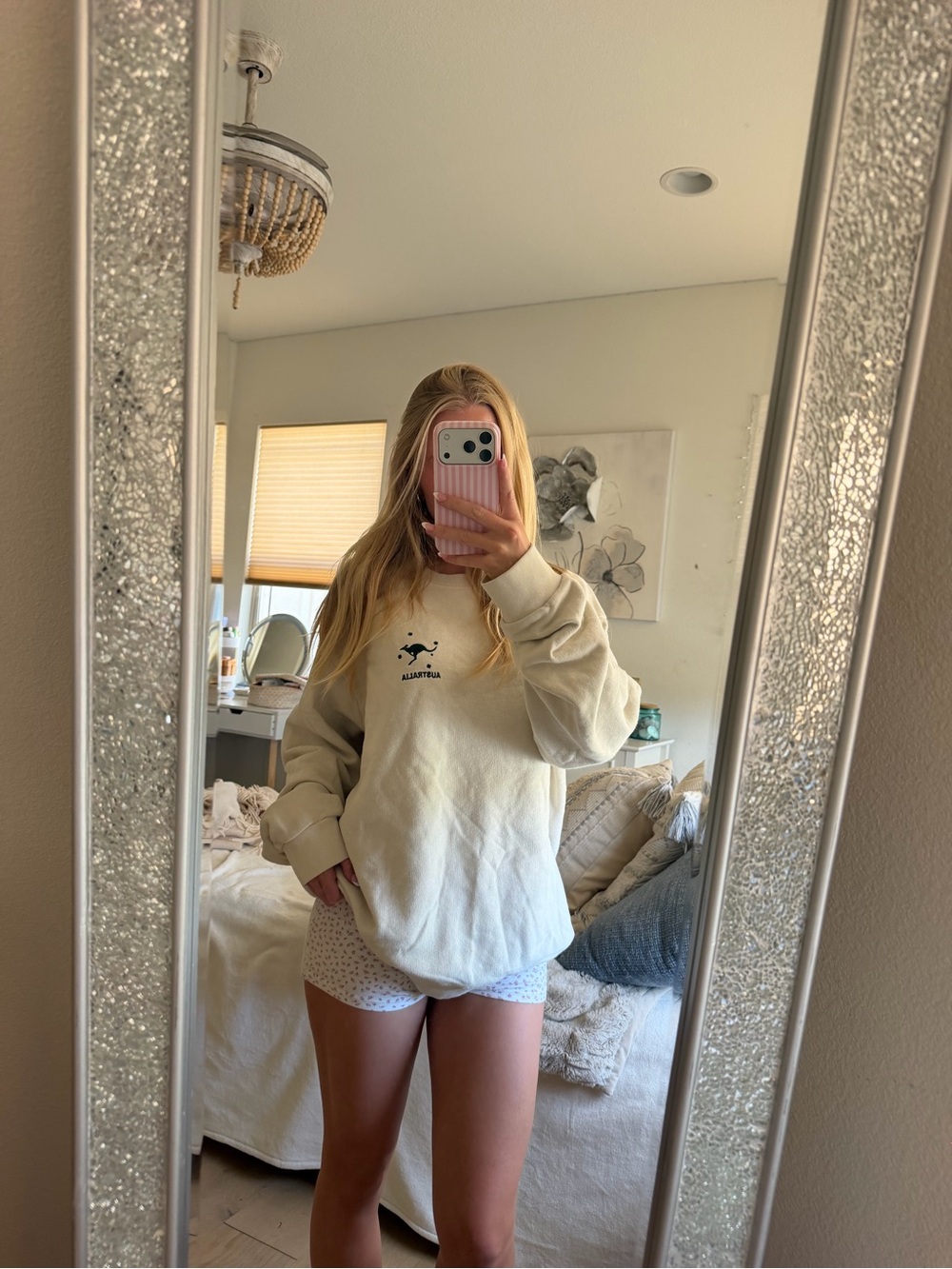 Brandy Melville Cream Oversized Logo Sweatshirt